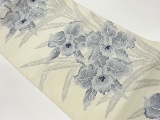 手織り真綿紬花模様織出し名古屋帯